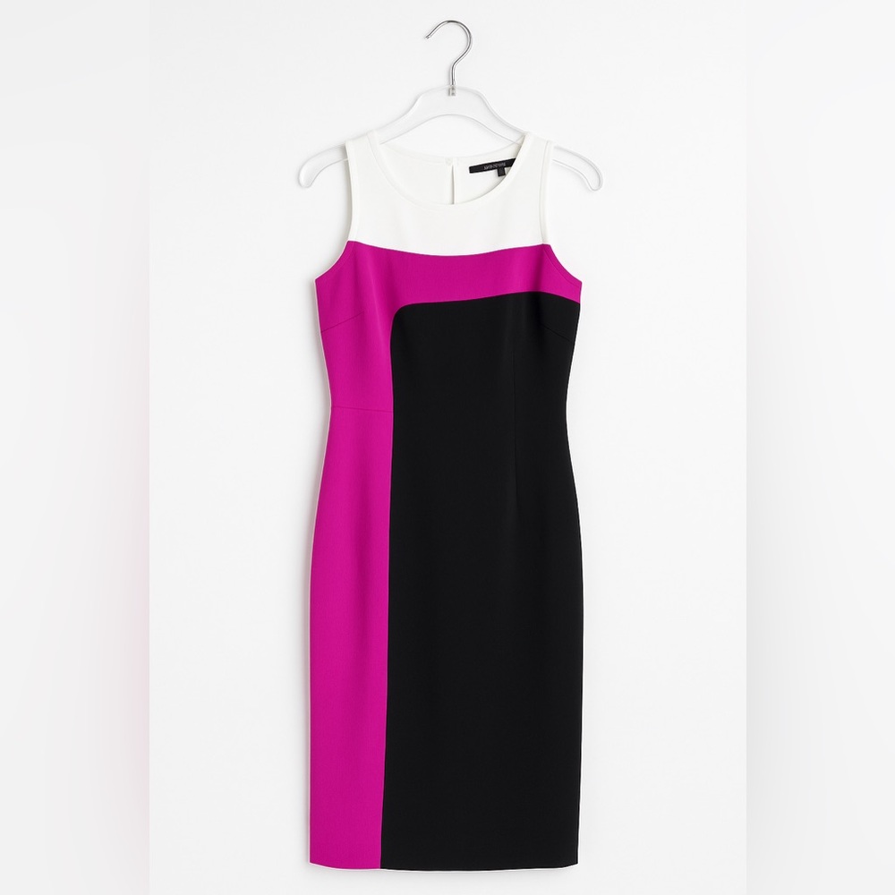 Jay Godfrey Colorblock Silk Dress | Size 2 | White, Fuchsia & Black